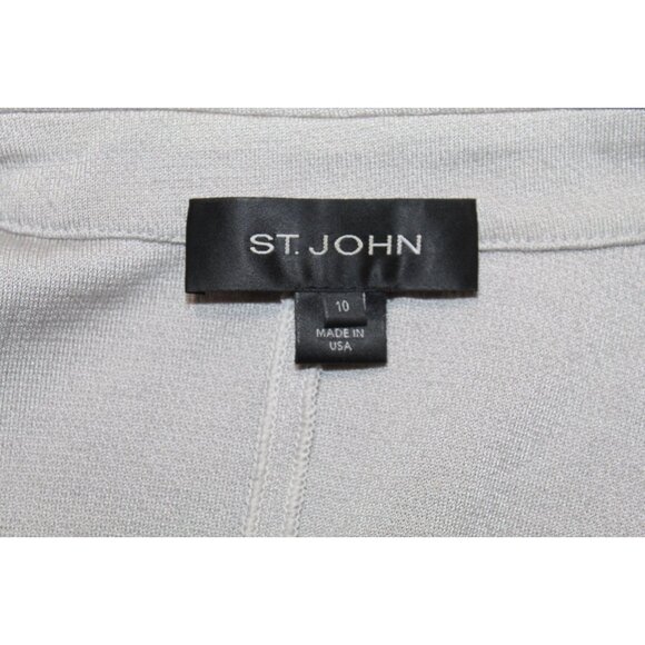 St.John santana knit gray long open front sweater jacket pockets USA Size 10 - Picture 2 of 7